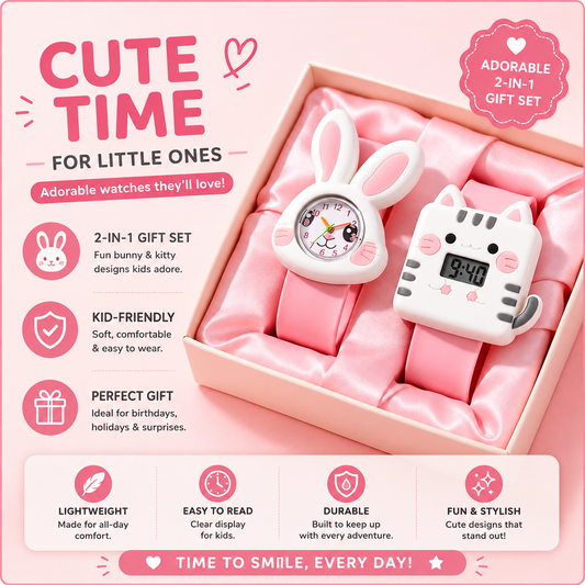 Preorder: 2pcs Rabbit & Cat Kids Watches